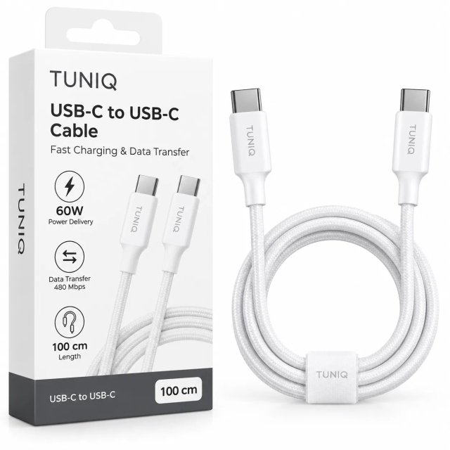 TUNIQ USB-C na USB-C Kabel 100cm — 60W — barva: bílá